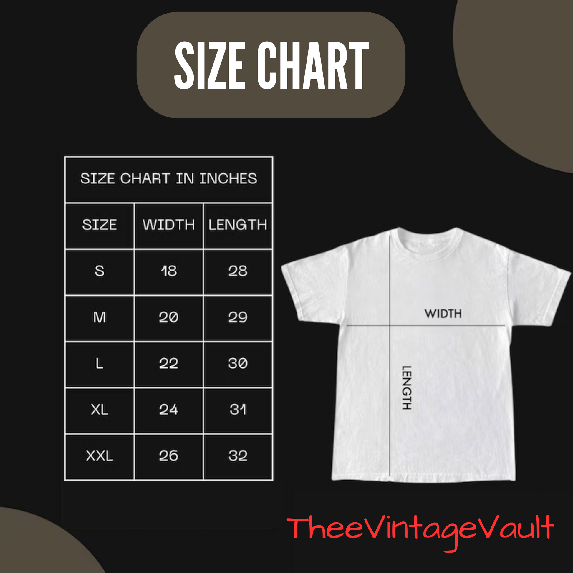 Size chart for t-shirts